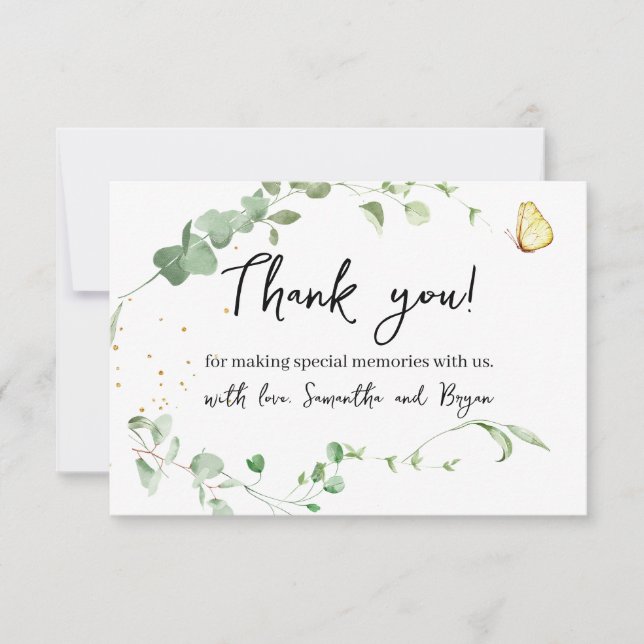 Elegant Eucalyptus Greenery Gold Sparkle Thank You Card (Front)