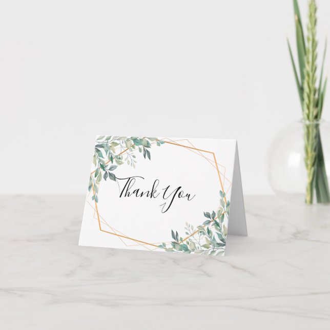 Elegant Eucalyptus Greenery Gold Thank You Card (Front)