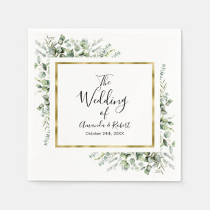 Elegant Eucalyptus Greenery Gold Wedding Napkin