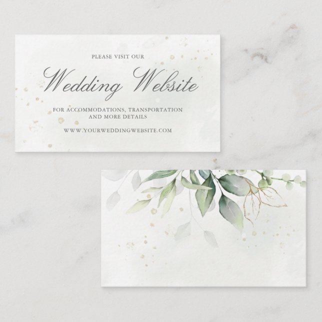 Elegant Eucalyptus Greenery Gold Wedding Website Enclosure Card (Front/Back)