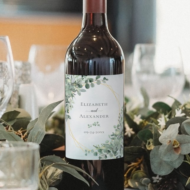 Elegant Eucalyptus Greenery Gold Wedding Wine Label (Creator Uploaded)