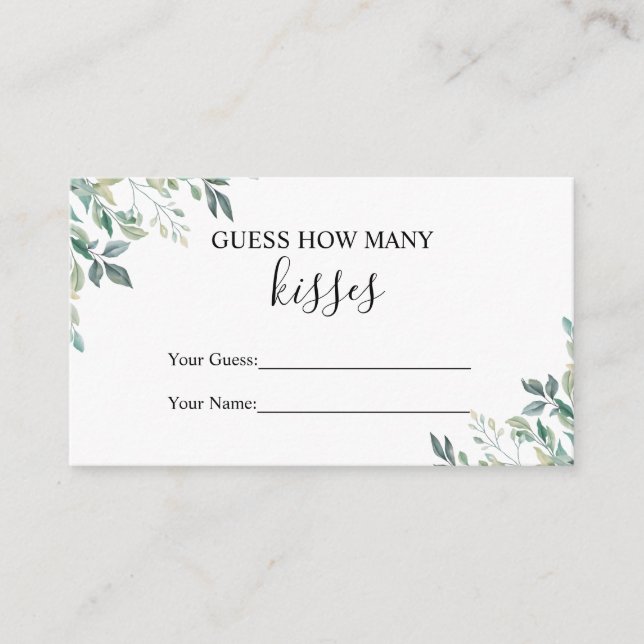Elegant Eucalyptus Greenery Guess How Many Kisses Enclosure Card (Front)