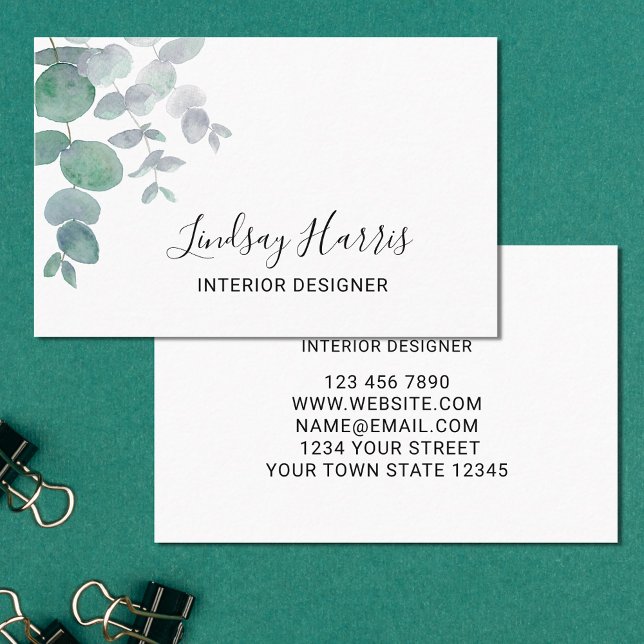 Elegant Eucalyptus Greenery Interior Designer Business Card (Creator Uploaded)