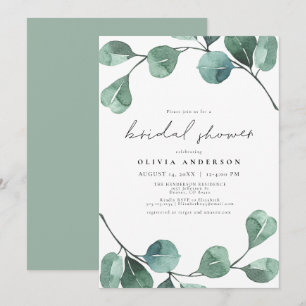 Elegant Eucalyptus Greenery Leaf Bridal Shower Invitation