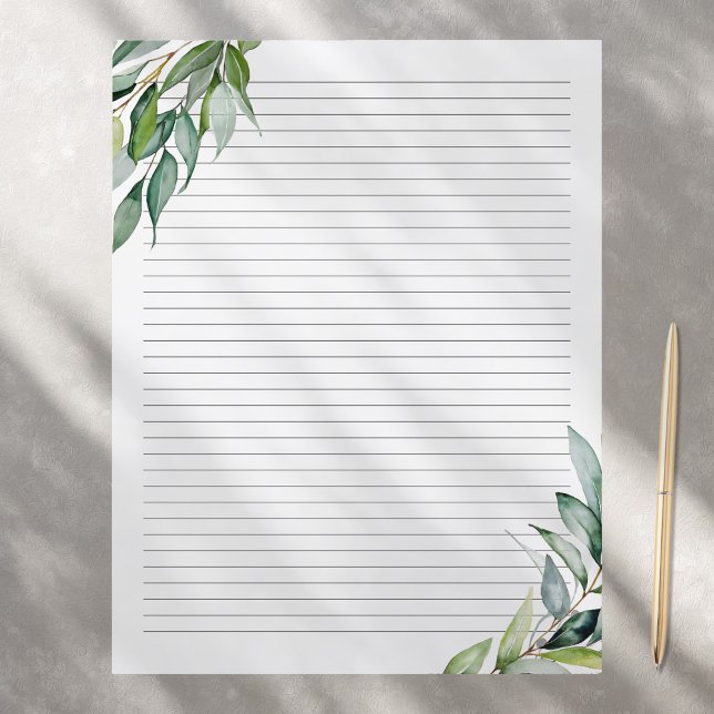 Elegant Eucalyptus Greenery Lined Writing Paper (Creator Uploaded)