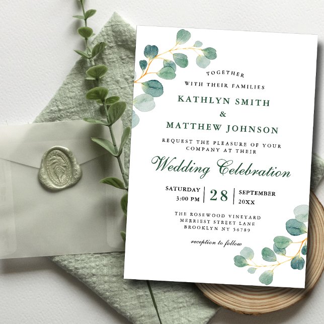 Elegant Eucalyptus Greenery Modern Wedding  Magnetic Invitation (Creator Uploaded)