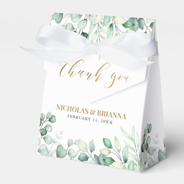 Elegant Eucalyptus Greenery Monogram Gold Wedding Favour Box (Front Side)