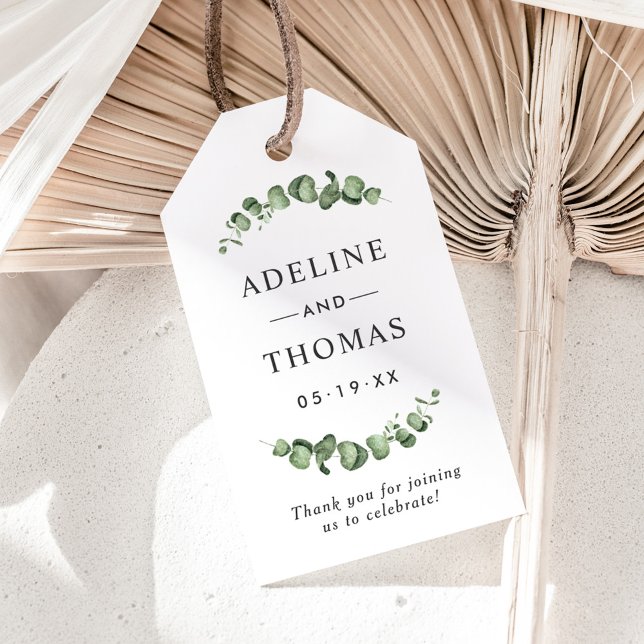 Elegant Eucalyptus Greenery Monogram Wedding Favou Gift Tags (Creator Uploaded)