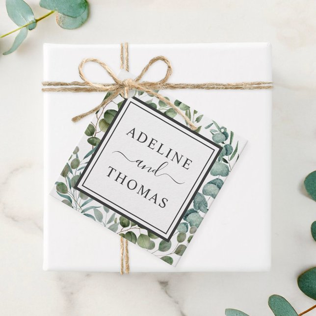 Elegant Eucalyptus Greenery Monogram Wedding Favour Tags (Creator Uploaded)