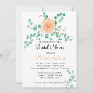 Elegant Eucalyptus Greenery Peach Floral Invitation