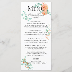 Elegant Eucalyptus Greenery Peach Floral Menu
