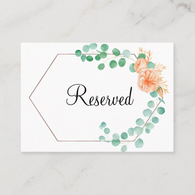 Elegant Eucalyptus Greenery Peach Floral Place Card (Front)