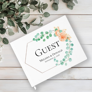 Elegant Eucalyptus Greenery Peach Floral Wedding Guest Book
