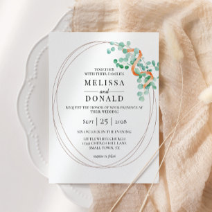 Elegant Eucalyptus Greenery Peach Floral Wedding Invitation