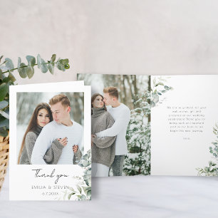 Elegant Eucalyptus Greenery Photo Thank You Card