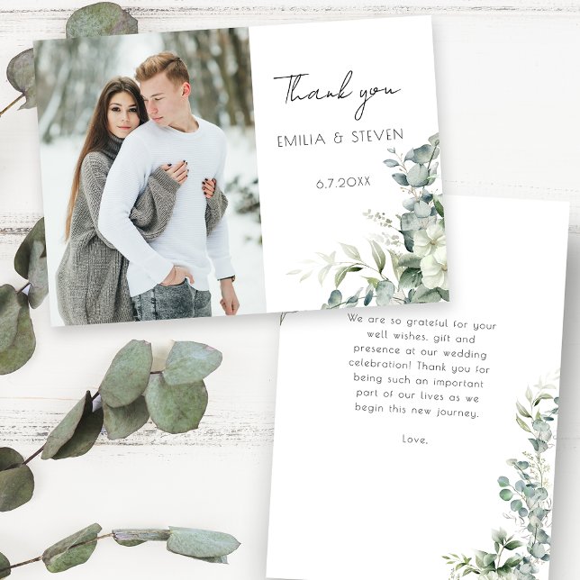 Elegant Eucalyptus Greenery Photo Thank You Card (Creator Uploaded)