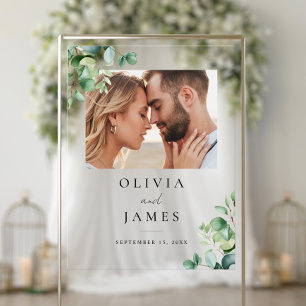 Elegant Eucalyptus Greenery Photo Wedding Acrylic Sign