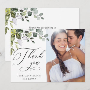 Elegant Eucalyptus Greenery PHOTO Wedding Thank You Card