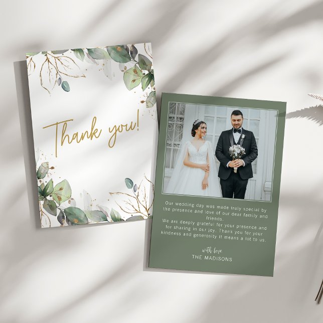 Elegant Eucalyptus Greenery Photo Wedding Thank You Card (Creator Uploaded)