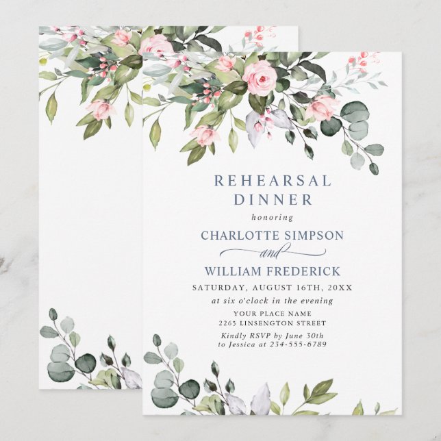 Elegant Eucalyptus Greenery Rehearsal Dinner Invit Invitation (Front/Back)