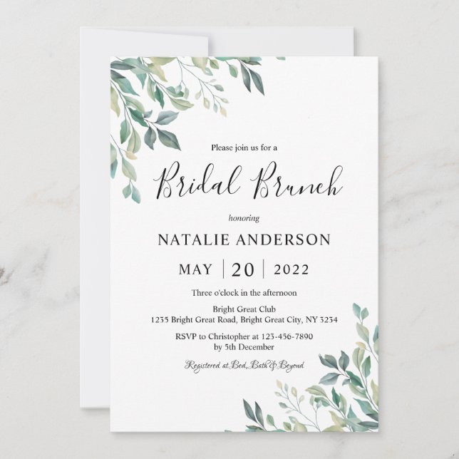Elegant Eucalyptus Greenery Rustic Bridal Brunch Invitation (Front)