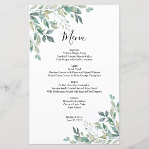 Elegant Eucalyptus Greenery Rustic Wedding Menu
