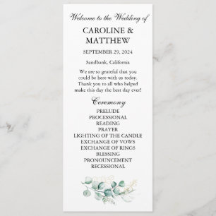 Elegant Eucalyptus Greenery Sage Wedding Programme