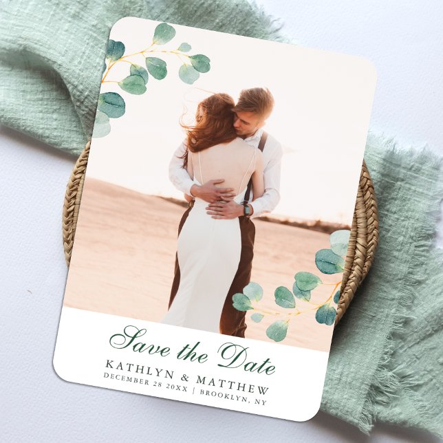 Elegant Eucalyptus Greenery Save The Date Wedding Magnet (Creator Uploaded)