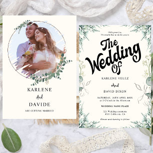 Elegant Eucalyptus Greenery Script Photo Invitation