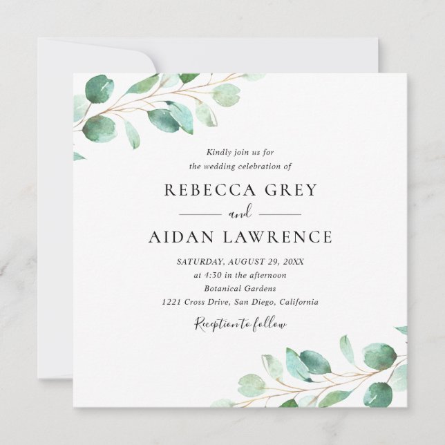 Elegant Eucalyptus Greenery Square Wedding Invitation (Front)