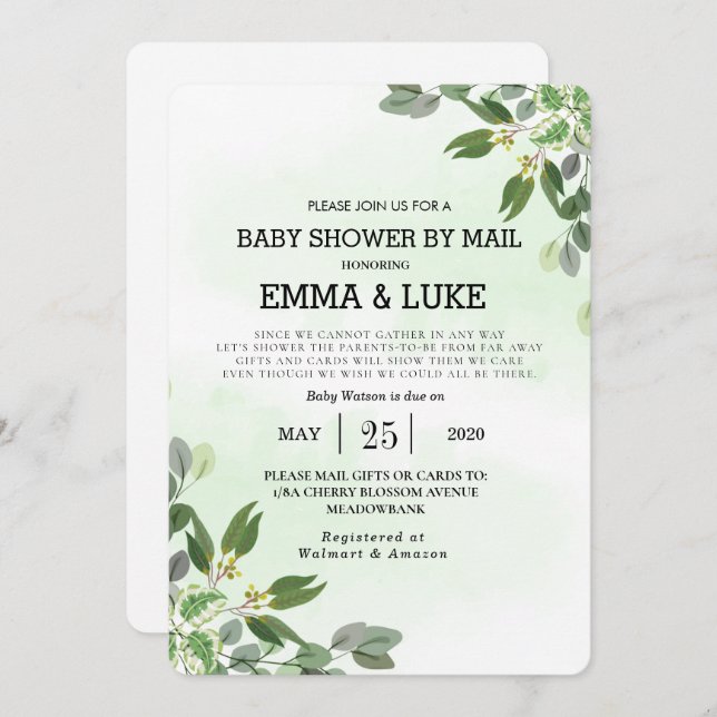 Elegant Eucalyptus Greenery Succulent Baby Shower Invitation (Front/Back)