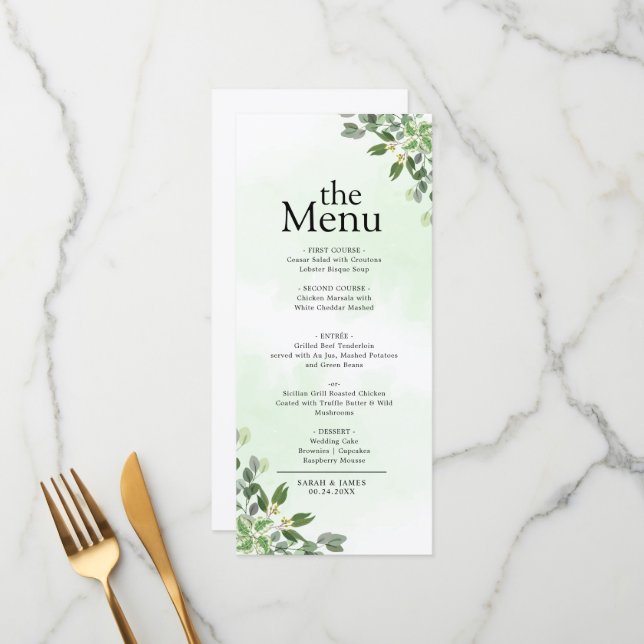 Elegant Eucalyptus Greenery Succulent Dinner Menu (Front/Back In Situ)