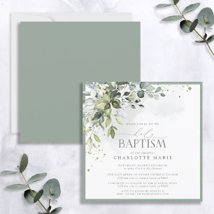 Elegant Eucalyptus Greenery Watercolor Baptism Invitation