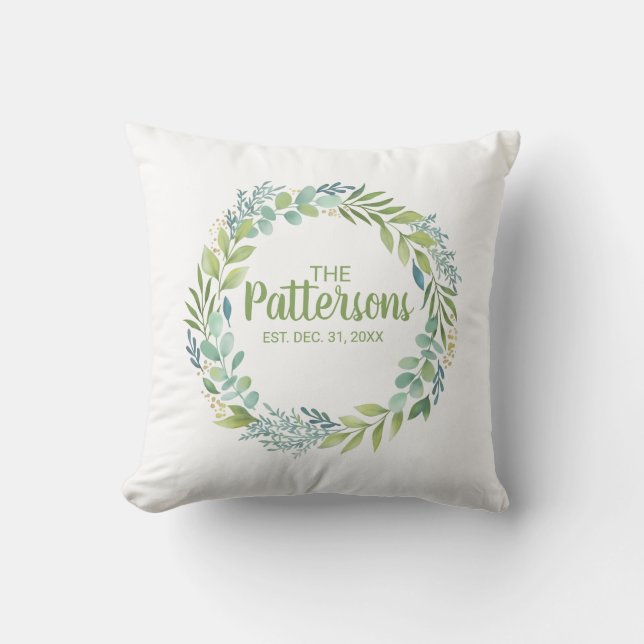 Elegant Eucalyptus Greenery Watercolor Cushion (Front)
