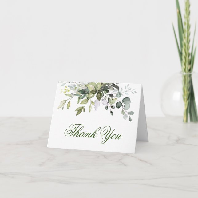 Elegant Eucalyptus Greenery Watercolor Thank You Card (Front)
