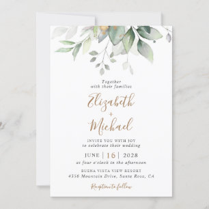 Elegant Eucalyptus Greenery Watercolor Wedding Invitation