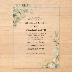Elegant Eucalyptus Greenery Wedding Acrylic Invitations
