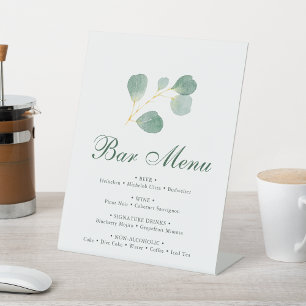 Elegant Eucalyptus Greenery Wedding Bar Menu Pedestal Sign