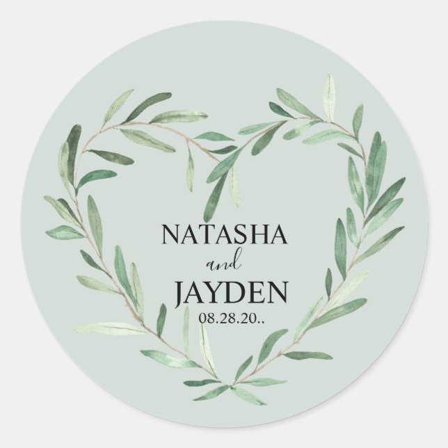 Elegant eucalyptus greenery wedding classic round sticker (Front)
