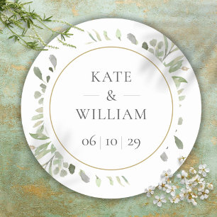 Elegant Eucalyptus Greenery Wedding Favour Classic Round Sticker