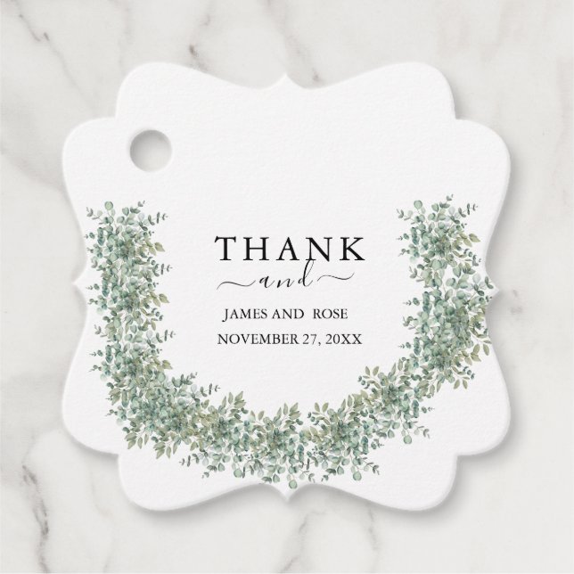 Elegant Eucalyptus Greenery Wedding Favour Tags (Front)