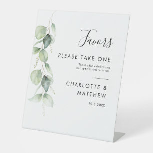 Elegant Eucalyptus Greenery Wedding Favours Pedestal Sign