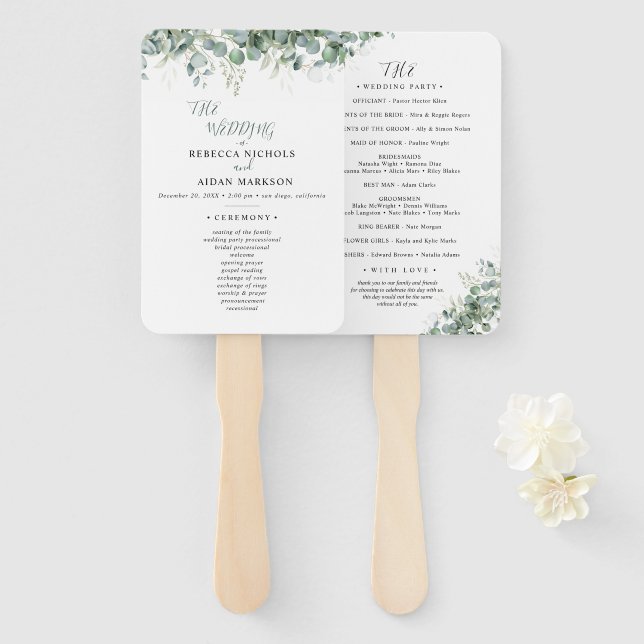 Elegant Eucalyptus Greenery Wedding Hand Fan (Front and Back)
