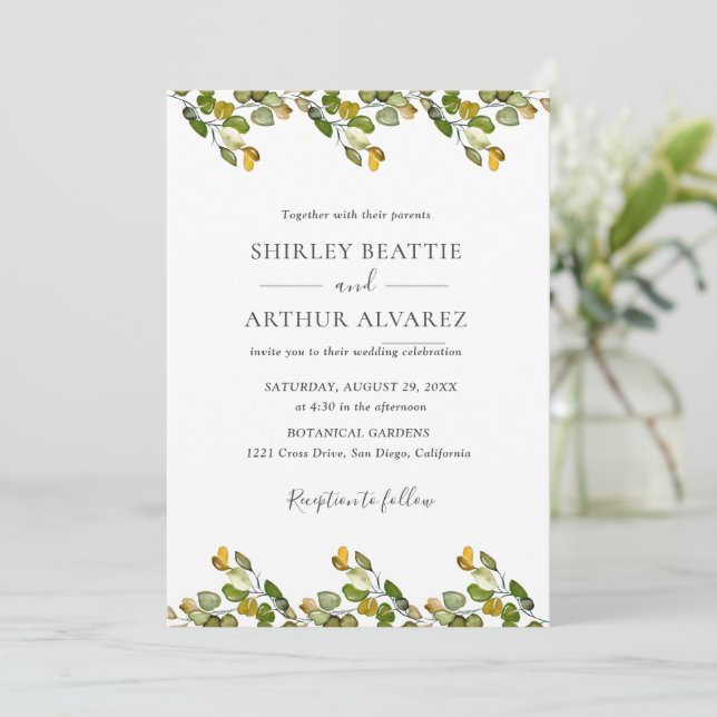Elegant Eucalyptus Greenery Wedding Invitation (Standing Front)
