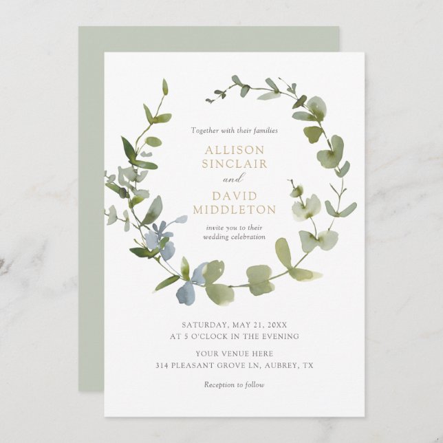 Elegant Eucalyptus Greenery Wedding Invitation (Front/Back)