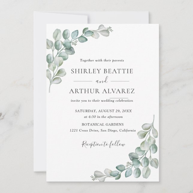 Elegant Eucalyptus Greenery Wedding Invitation (Front)