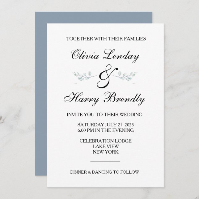Elegant Eucalyptus Greenery Wedding Invitation (Front/Back)