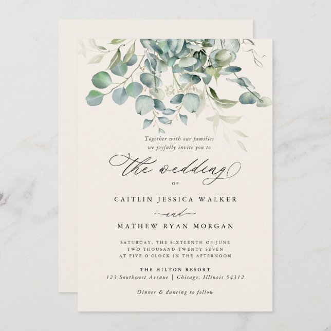 Elegant Eucalyptus Greenery Wedding  Invitation (Front/Back)