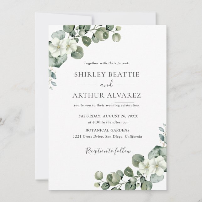 Elegant Eucalyptus Greenery Wedding  Invitation (Front)