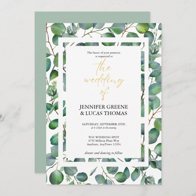 Elegant Eucalyptus Greenery  Wedding  Invitation (Front/Back)